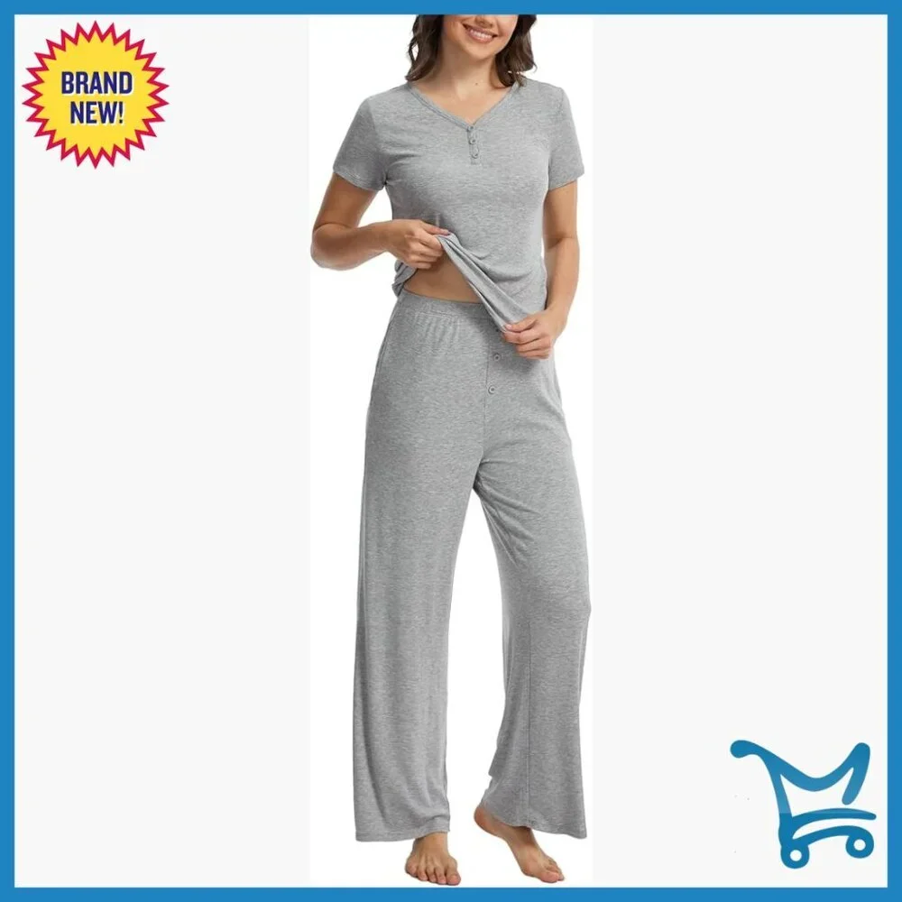 X-Large Bamboo Viscose Lounge Set, V-Neck Tee & Pants with Pockets